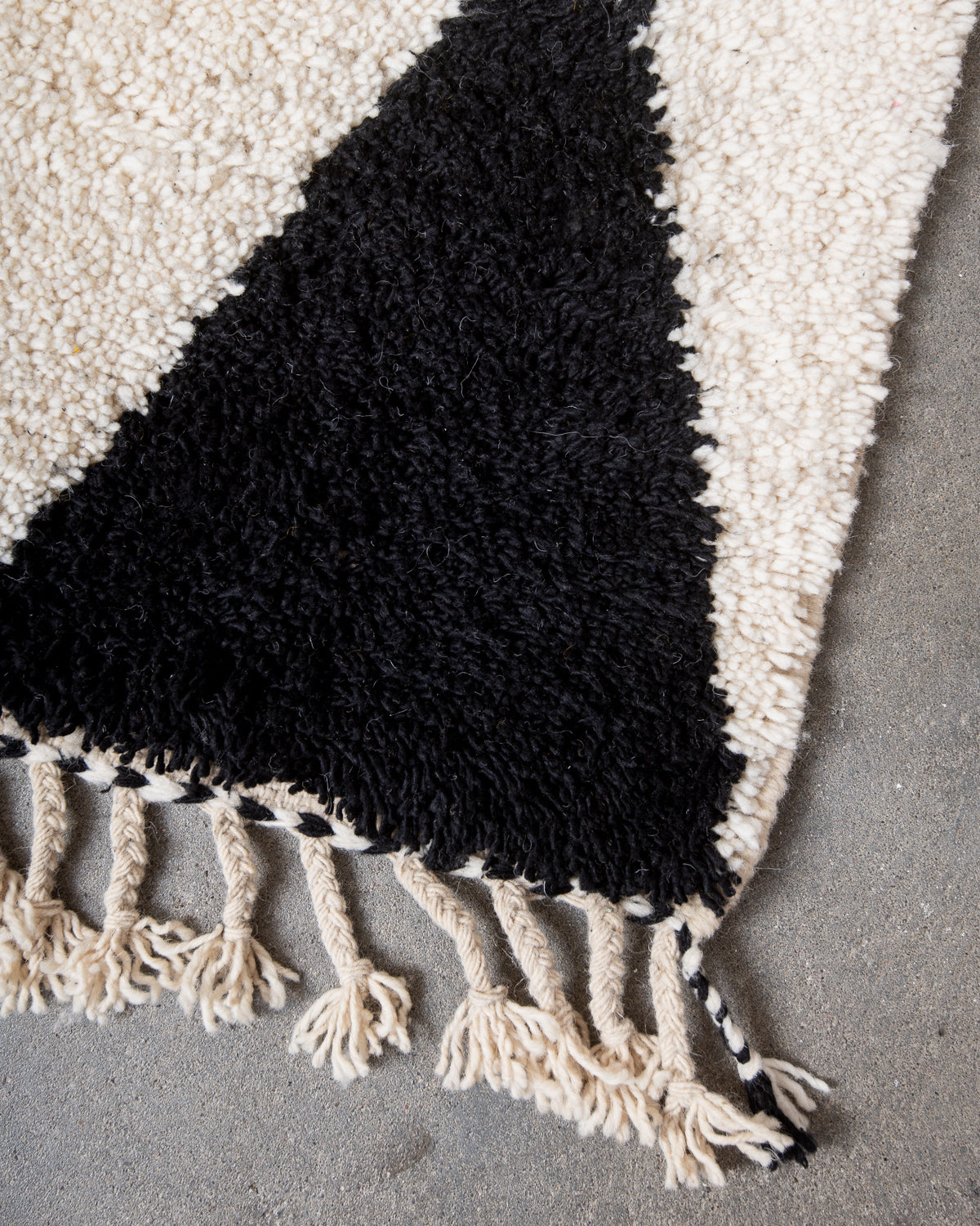 Modern, designer, handcrafted Berber rug from Morocco. Beniourain carpet with beautiful colours and patterns and fluffy wool texture.